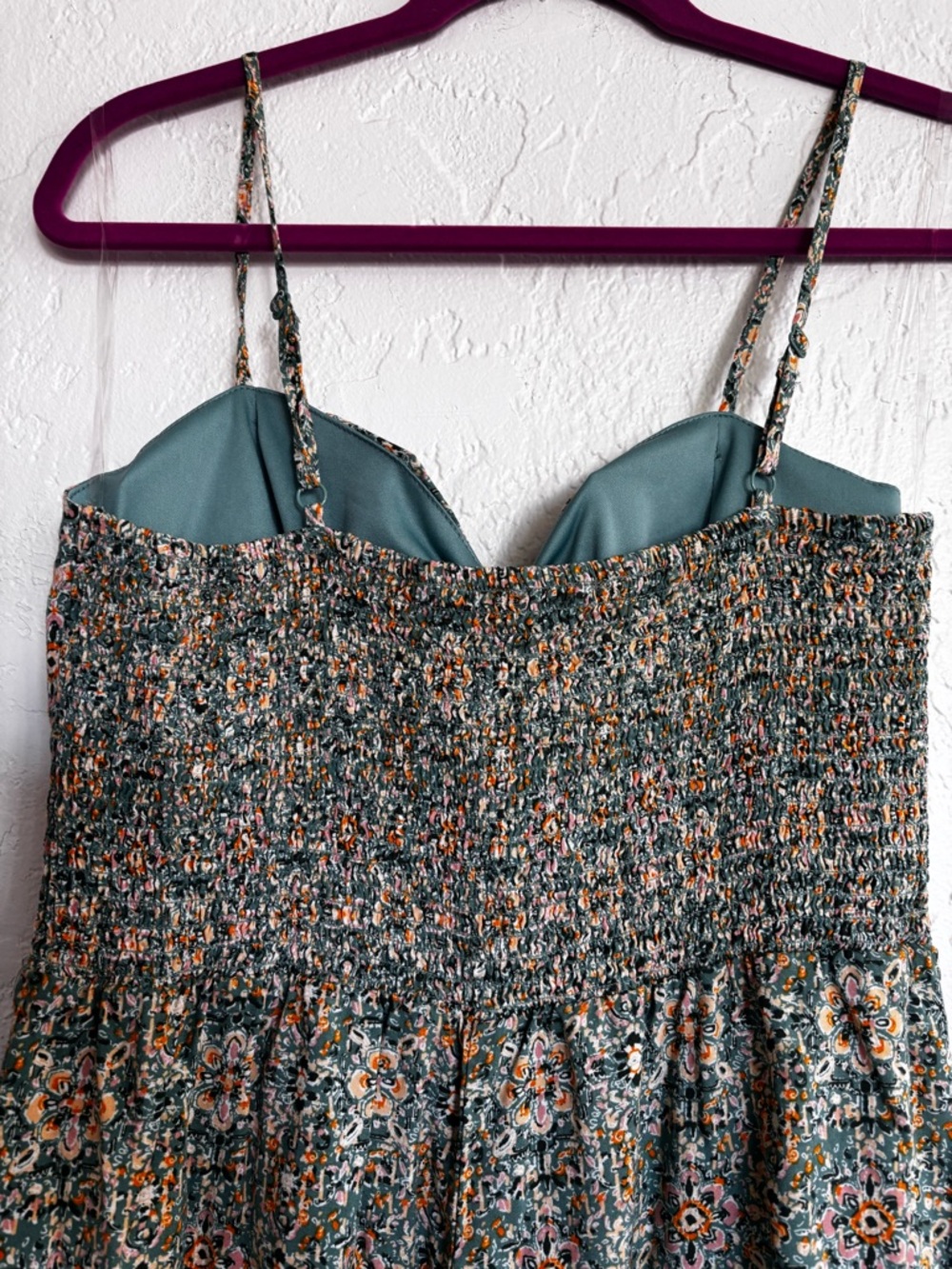 AWW Floral Wide Leg Jumpsuit Smocked Back Pockets Boho Green L - Picture 3 of 12